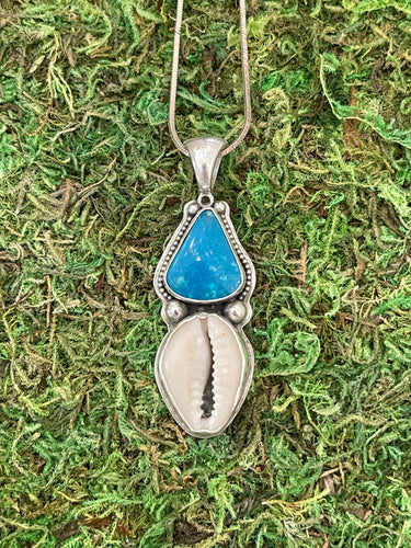 Turquoise and Cowrie Shell Pendant