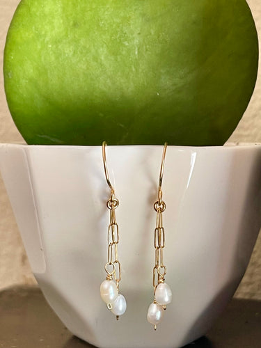 14k Gold Fill and Pearl Fringe Earrings