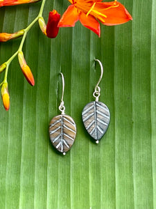 Black Leaf Earrings - Carved Shell