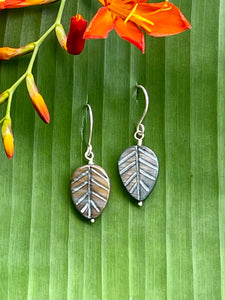 Black Leaf Earrings - Carved Shell