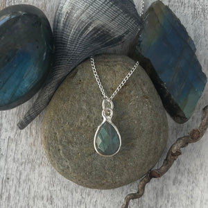 Faceted Labradorite Bezel Wrapped Necklace